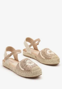 Ciemnobeżowe Plecione Sandały Typu Espadryle z Odkrytą Piętą Morilya