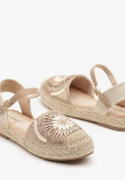 Ciemnobeżowe Plecione Sandały Typu Espadryle z Odkrytą Piętą Morilya