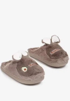 Ciemnobeżowe Pluszowe Kapcie z Królikiem Heas