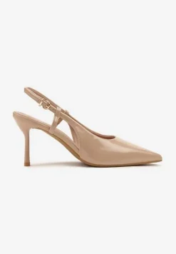 Ciemnobeżowe Sandały Lakierowane Vices na Szpilce Slingback Raleira