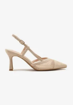 Ciemnobeżowe Sandały na Klepsydrze z Cholewką z Siateczki Nilavea