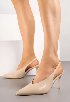 Ciemnobeżowe Sandały Slingback Vices na Obcasie Typu Szpilka Tilionea