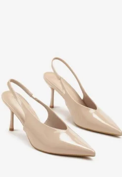 Ciemnobeżowe Sandały Slingback Vices na Obcasie Typu Szpilka Tilionea