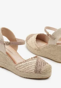 Ciemnobeżowe Sandały Typu Espadryle na Koturnie z Plecionki Annivane