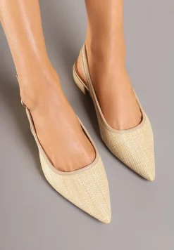 Ciemnobeżowe Sandały Typu Slingback z Plecionki z Rafii Neolavia