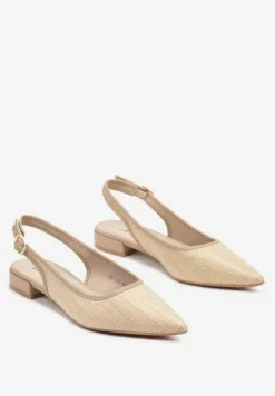 Ciemnobeżowe Sandały Typu Slingback z Plecionki z Rafii Neolavia