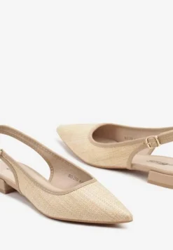 Ciemnobeżowe Sandały Typu Slingback z Plecionki z Rafii Neolavia