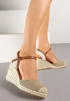 Ciemnobeżowe Sandały Vices w Stylu Espadryli na Koturnie z Plecionki Amoiella