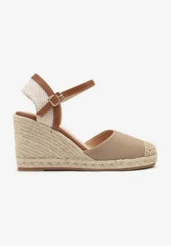 Ciemnobeżowe Sandały Vices w Stylu Espadryli na Koturnie z Plecionki Amoiella