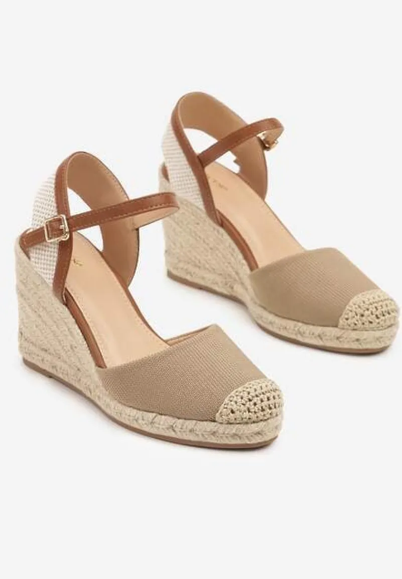 Ciemnobeżowe Sandały Vices w Stylu Espadryli na Koturnie z Plecionki Amoiella