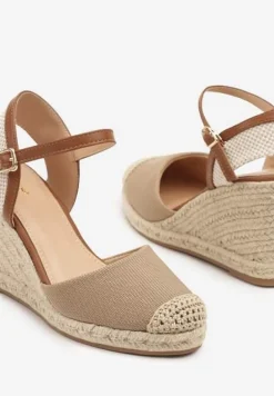 Ciemnobeżowe Sandały Vices w Stylu Espadryli na Koturnie z Plecionki Amoiella