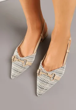 Ciemnobeżowe Sandały Vices Slingback Ozdobione Klamrą i Plecionką Nilasiela