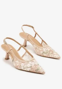 Ciemnobeżowe Sandały Vices na Kaczuszce Slingback z Koronkową Cholewką Kovimizza