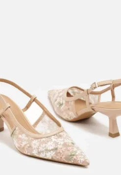 Ciemnobeżowe Sandały Vices na Kaczuszce Slingback z Koronkową Cholewką Kovimizza