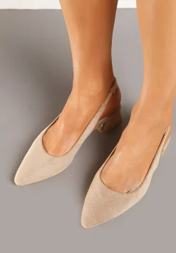 Ciemnobeżowe Sandały Vices na Stożku z Wkładką ze Skóry Naturalnej Bez Pięty Selenis