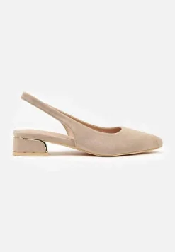 Ciemnobeżowe Sandały Vices na Stożku z Wkładką ze Skóry Naturalnej Bez Pięty Selenis