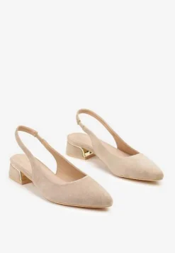 Ciemnobeżowe Sandały Vices na Stożku z Wkładką ze Skóry Naturalnej Bez Pięty Selenis