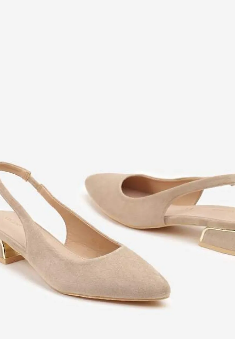 Ciemnobeżowe Sandały Vices na Stożku z Wkładką ze Skóry Naturalnej Bez Pięty Selenis