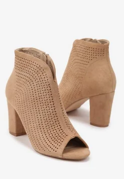 Ciemnobeżowe Sandały Vices na Obcasie z Ażurowymi Wycięciami i Otwartym Noskiem Tasiri