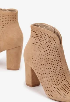 Ciemnobeżowe Sandały Vices na Obcasie z Ażurowymi Wycięciami i Otwartym Noskiem Tasiri