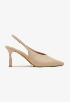 Ciemnobeżowe Sandały Vices na Szpilce Slingback Ozdobione Nitami Kolliva