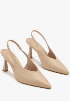 Ciemnobeżowe Sandały Vices na Szpilce Slingback Ozdobione Nitami Kolliva