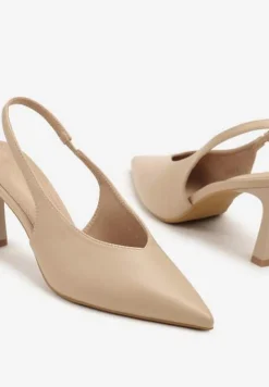 Ciemnobeżowe Sandały Vices na Szpilce Slingback Ozdobione Nitami Kolliva