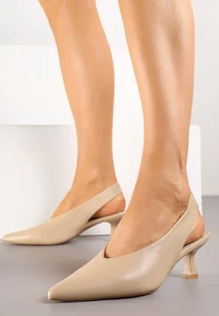 Ciemnobeżowe Sandały Vices na Kaczuszce Typu Slingback Liluriela