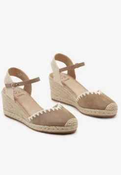 Ciemnobeżowe Sandały w Stylu Espadryli z Plecionką na Koturnie Tiimada