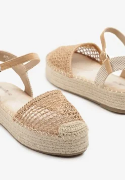 Ciemnobeżowe Sandały w Stylu Espadryli z Plecioną Platformą i Cholewką Elisova