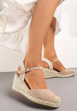 Ciemnobeżowe Sandały w Stylu Espadryli z Plecionką i Zapięciem przy Kostce Virailia