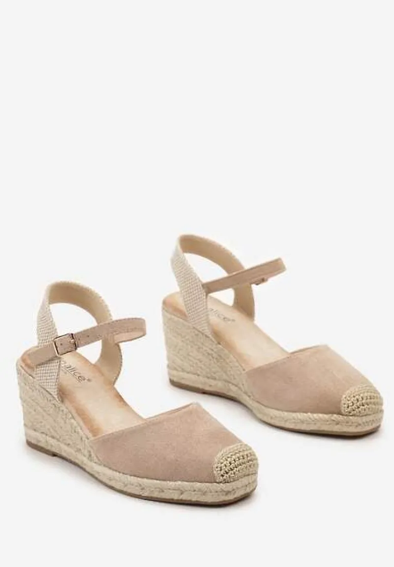 Ciemnobeżowe Sandały w Stylu Espadryli z Plecionką i Zapięciem przy Kostce Virailia