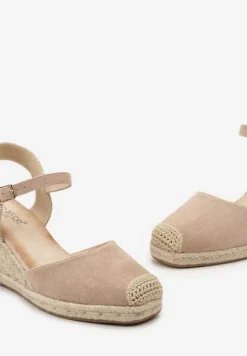 Ciemnobeżowe Sandały w Stylu Espadryli z Plecionką i Zapięciem przy Kostce Virailia