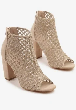 Ciemnobeżowe Siateczkowe Botki Vices na Słupku Sovhira