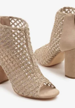 Ciemnobeżowe Siateczkowe Botki Vices na Słupku Sovhira