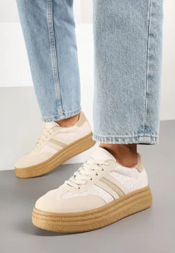 Ciemnobeżowe Sneakersy Kultowe Tenisówki na Grubej Podeszwie Gonelis