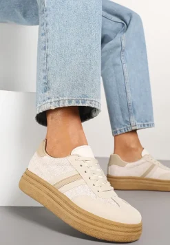 Ciemnobeżowe Sneakersy Kultowe Tenisówki na Grubej Podeszwie Gonelis