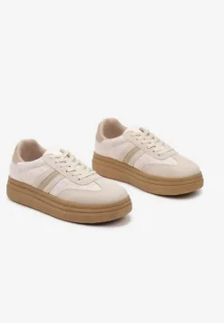 Ciemnobeżowe Sneakersy Kultowe Tenisówki na Grubej Podeszwie Gonelis