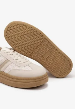 Ciemnobeżowe Sneakersy Kultowe Tenisówki na Grubej Podeszwie Gonelis