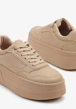 Ciemnobeżowe Sneakersy na Platformie Ozdobionej Tłoczeniem Vaiviera