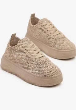 Ciemnobeżowe Sneakersy na Platformie z Ażurowym Wykończeniem Isdisane