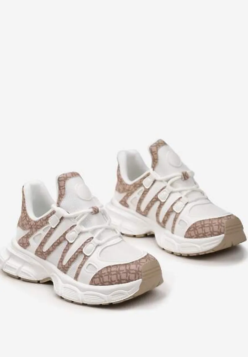 Ciemnobeżowe Sneakersy Ozdobione Tłoczeniem i Wstawkami Keladavia