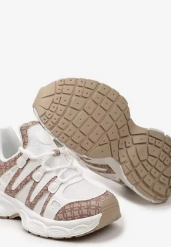 Ciemnobeżowe Sneakersy Ozdobione Tłoczeniem i Wstawkami Keladavia