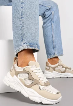 Ciemnobeżowe Sneakersy przed Kostkę na Grubej Podeszwie Lefia