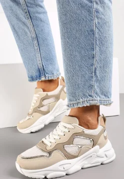 Ciemnobeżowe Sneakersy przed Kostkę na Grubej Podeszwie Lefia