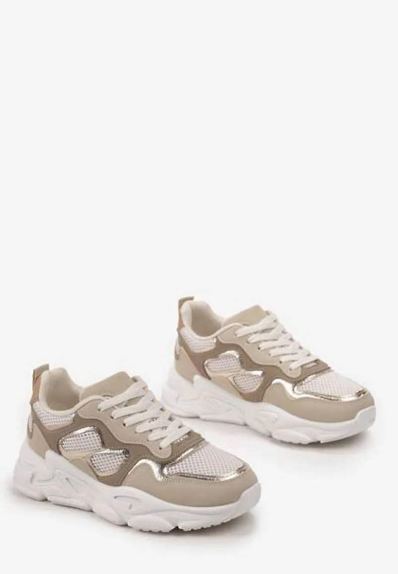 Ciemnobeżowe Sneakersy przed Kostkę na Grubej Podeszwie Lefia