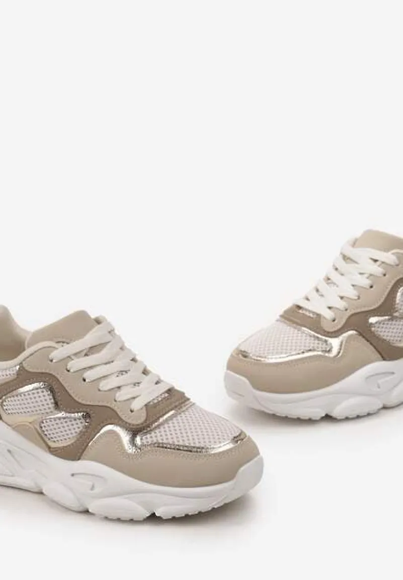 Ciemnobeżowe Sneakersy przed Kostkę na Grubej Podeszwie Lefia