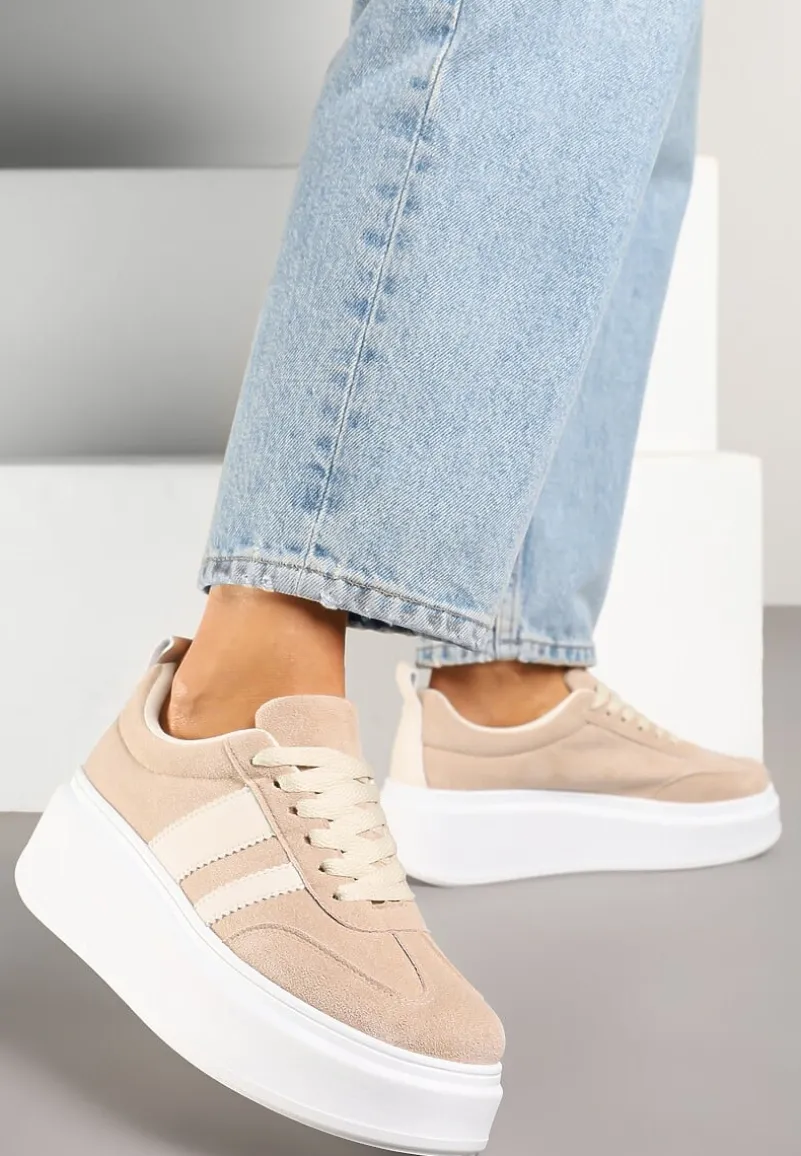 Ciemnobeżowe Sneakersy Typu Kultowe Tenisówki na Platformie Redoreve