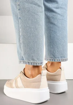 Ciemnobeżowe Sneakersy Typu Kultowe Tenisówki na Platformie Redoreve