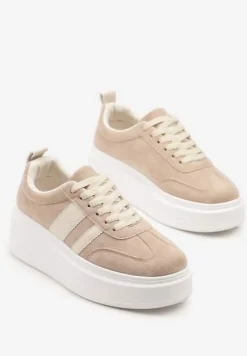 Ciemnobeżowe Sneakersy Typu Kultowe Tenisówki na Platformie Redoreve